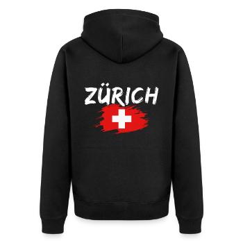 Zurich Switzerland Flag - Unisex Premium Organic Zip Hoodie - black - Back - Nico (187cm)