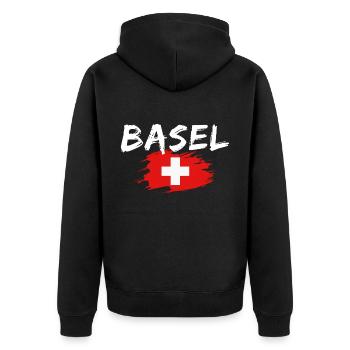 Basel Switzerland Flag - Unisex Premium Organic Zip Hoodie - black - Back - Nico (187cm)
