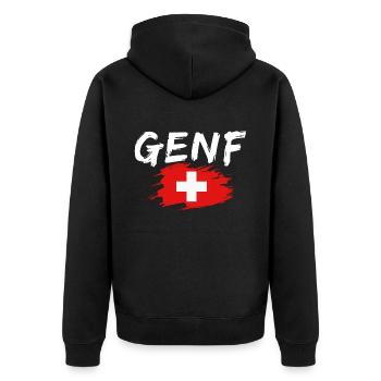 Genf Flagge Schweiz - Unisex Premium Bio Zip Hoodie - Schwarz - Hinten - Nico (187cm)