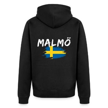 Malmö Flagge Schweden - Unisex Premium Bio Zip Hoodie - Schwarz - Hinten - Nico (187cm)