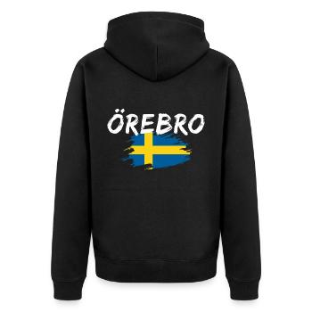 Örebro Flagge Schweden - Unisex Premium Bio Zip Hoodie - Schwarz - Hinten - Nico (187cm)