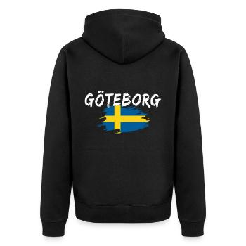 Göteborg Flagge Schweden - Unisex Premium Bio Zip Hoodie - Schwarz - Hinten - Nico (187cm)