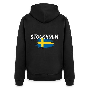 Stockholm Flagge Schweden - Unisex Premium Bio Zip Hoodie - Schwarz - Hinten - Nico (187cm)