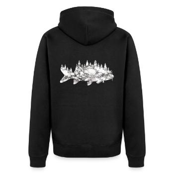 angling - Unisex Premium Organic Zip Hoodie - black - Back - Nico (187cm)