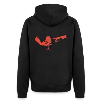 MichelAngelos Finger Am Weinglas Lustiges Wein - Unisex Premium Bio Zip Hoodie - Schwarz - Hinten - Nico (187cm)