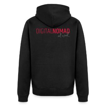 Digital nomad at work - Unisex Premium Organic Zip Hoodie - black - Back - Nico (187cm)