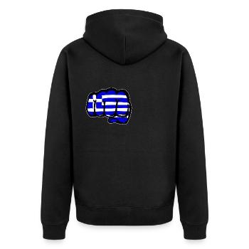 Griechenland Flagge Hand Faust - Unisex Premium Bio Zip Hoodie - Schwarz - Hinten - Nico (187cm)