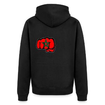 Marokko Flagge Hand Faust - Unisex Premium Bio Zip Hoodie - Schwarz - Hinten - Nico (187cm)