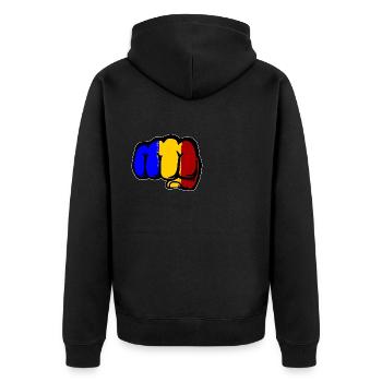 Roumanie drapeau main poing - Veste à capuche bio Premium Unisexe - noir - Dos - Nico (187cm)
