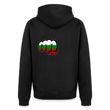 Bulgarien Flagge Hand Faust - Unisex Premium Bio Zip Hoodie - Schwarz - Hinten - Nico (187cm)