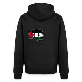 Palestinien Flagge Faust Hand used - Unisex Premium Bio Zip Hoodie - Schwarz - Hinten - Nico (187cm)