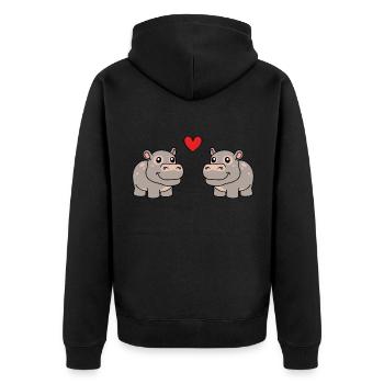 Nilpferd Comic Tier Paar Liebe - Unisex Premium Bio Zip Hoodie - Schwarz - Hinten - Nico (187cm)