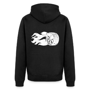 Brennender Reifen Flammen Motorsport - Unisex Premium Bio Zip Hoodie - Schwarz - Hinten - Nico (187cm)