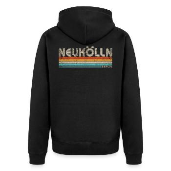 Neukölln Berlin Hauptstadt Bezirk Kiez Retro 80er - Unisex Premium Bio Zip Hoodie - Schwarz - Hinten - Nico (187cm)