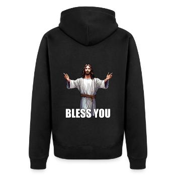 Bless You - Unisex Premium Organic Zip Hoodie - black - Back - Nico (187cm)