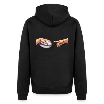 Rugby Michelangelo "Wenn Rugby Einfach Wäre Rugby - Unisex Premium Bio Zip Hoodie - Schwarz - Hinten - Nico (187cm)