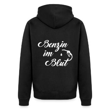 Benzin im Blut Spruch Motorrad Auto Tuning - Unisex Premium Bio Zip Hoodie - Schwarz - Hinten - Nico (187cm)
