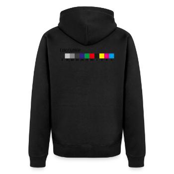 Druckkontrollstreifen für Colorjunkies - Unisex Premium Bio Zip Hoodie - Schwarz - Hinten - Nico (187cm)
