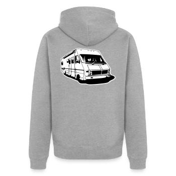 Fleetwood - mobile home - Veste à capuche bio Premium Unisexe - gris chiné - Dos - Nico (187cm)