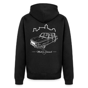 Wartburg 353 - Made in Eisenach - Cult of the GDR - Unisex Premium Organic Zip Hoodie - black - Back - Nico (187cm)