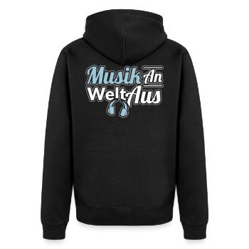 Musik an - Welt aus! - Unisex Premium Bio Zip Hoodie - Schwarz - Hinten - Nico (187cm)