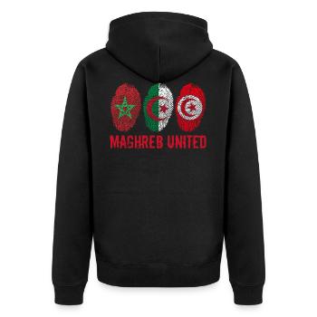 MAGHREB UNITED المغرب - Unisex Premium Bio Zip Hoodie - Schwarz - Hinten - Nico (187cm)