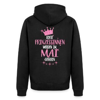 ECHTE PRINZESSINNEN WERDEN IM MAI GEBOREN - Unisex Premium Bio Zip Hoodie - Schwarz - Hinten - Nico (187cm)