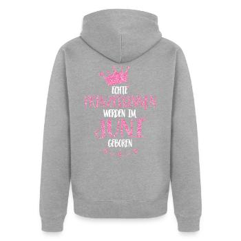 ECHTE PRINZESSINNEN WERDEN IM JUNI - Unisex Premium Bio Zip Hoodie - Grau meliert - Hinten - Nico (187cm)