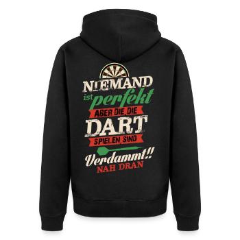 Niemand ist perfekt aber die, die Dart - Unisex Premium Bio Zip Hoodie - Schwarz - Hinten - Nico (187cm)