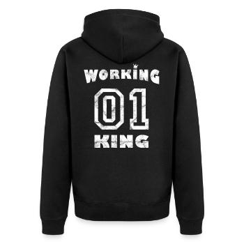 Arbeit Job Workaholic - Working King - Unisex Premium Bio Zip Hoodie - Schwarz - Hinten - Nico (187cm)