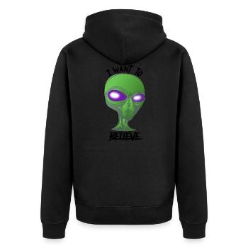 Believe in Aliens ? - Unisex Premium Bio Zip Hoodie - Schwarz - Hinten - Nico (187cm)