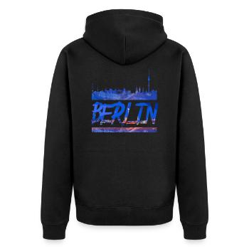 Berlin - Unisex Premium Bio Zip Hoodie - Schwarz - Hinten - Nico (187cm)