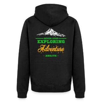 Abenteuer Reisen - Unisex Premium Bio Zip Hoodie - Schwarz - Hinten - Nico (187cm)