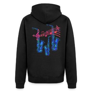 Saxofon - Unisex Premium Bio Zip Hoodie - Schwarz - Hinten - Nico (187cm)