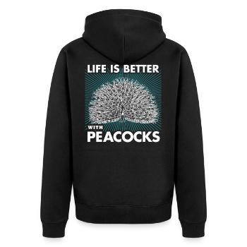 peacock - Unisex Premium Organic Zip Hoodie - black - Back - Nico (187cm)