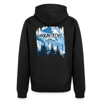 Die Berge rufen - Unisex Premium Bio Zip Hoodie - Schwarz - Hinten - Nico (187cm)