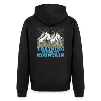 Wandern und Klettern - Unisex Premium Bio Zip Hoodie - Schwarz - Hinten - Nico (187cm)
