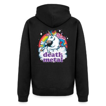 Death Metal Einhorn Geschenk Heavy Musik Unicorn - Unisex Premium Bio Zip Hoodie - Schwarz - Hinten - Nico (187cm)