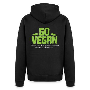 Vegan - Unisex Premium Bio Zip Hoodie - Schwarz - Hinten - Nico (187cm)