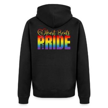 Logo Gay Pride LGBT Coeur Mon cœur bat avec fierté - Veste à capuche bio Premium Unisexe - noir - Dos - Nico (187cm)