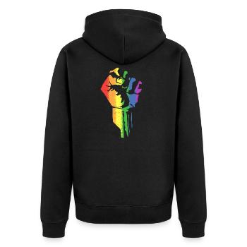 Regenbogen Faust - Unisex Premium Bio Zip Hoodie - Schwarz - Hinten - Nico (187cm)