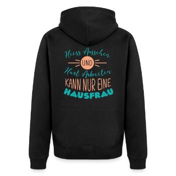 Hausfrau - Unisex Premium Bio Zip Hoodie - Schwarz - Hinten - Nico (187cm)