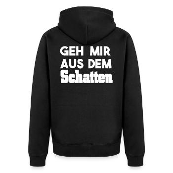 geh mir aus dem Schatten - Unisex Premium Bio Zip Hoodie - Schwarz - Hinten - Nico (187cm)