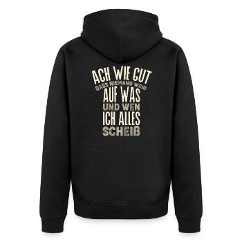 Ach wie gut Spruch - Unisex Premium Bio Zip Hoodie - Schwarz - Hinten - Nico (187cm)