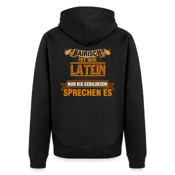Bayrischer Dialekt - Unisex Premium Bio Zip Hoodie - Schwarz - Hinten - Nico (187cm)