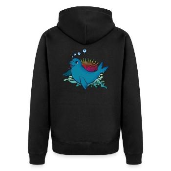 Seehund - Unisex Premium Bio Zip Hoodie - Schwarz - Hinten - Nico (187cm)
