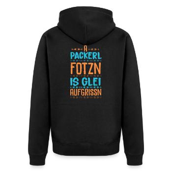 Bayrischer Spruch - Unisex Premium Bio Zip Hoodie - Schwarz - Hinten - Nico (187cm)