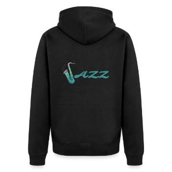 Jazz - Unisex Premium Bio Zip Hoodie - Schwarz - Hinten - Nico (187cm)