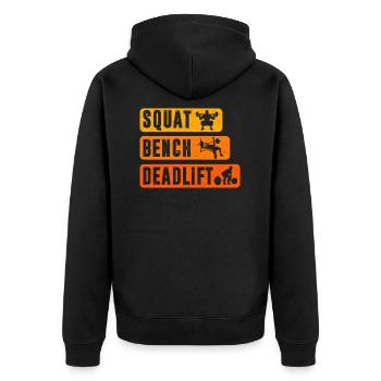 SQUAT BENCH DEADLIFT Powerlifter Fitness Shirt - Unisex Premium Organic Zip Hoodie - black - Back - Nico (187cm)
