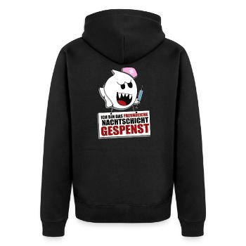 Nachtschicht Krankenpflege - Unisex Premium Bio Zip Hoodie - Schwarz - Hinten - Nico (187cm)